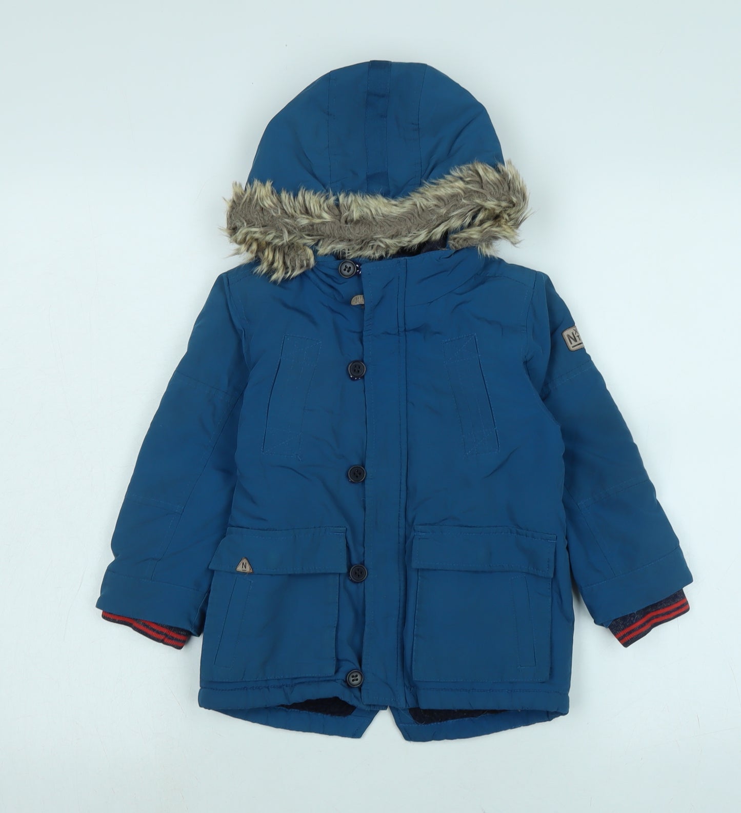 NEXT Boys Blue Parka Coat Size 3-4 Years Zip