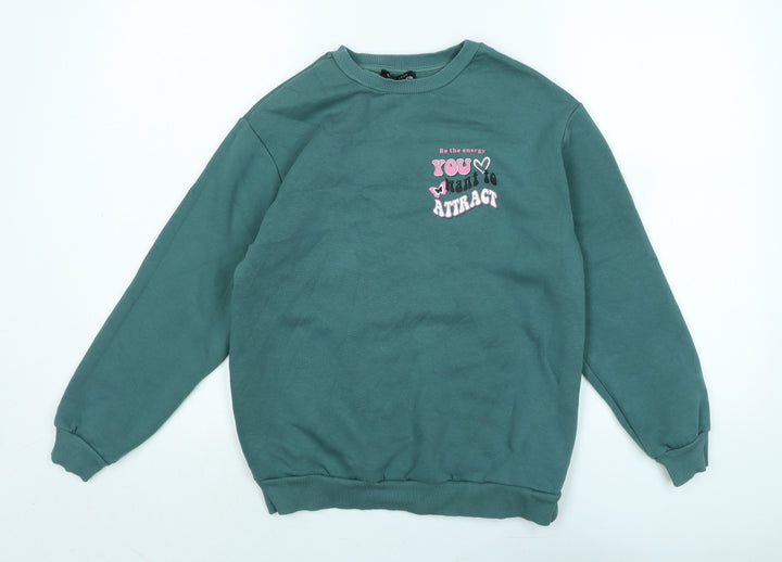 New Look Girls Green Polyester Pullover Sweatshirt Size 10-11 Years