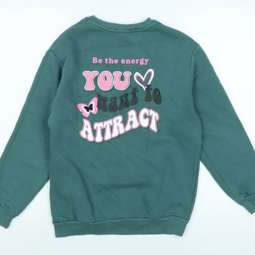 New Look Girls Green Polyester Pullover Sweatshirt Size 10-11 Years
