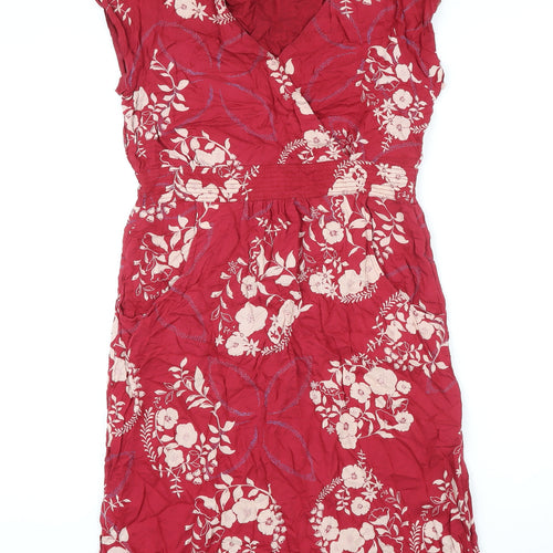 White Stuff Womens Red Floral Viscose Shift Size 10 V-Neck