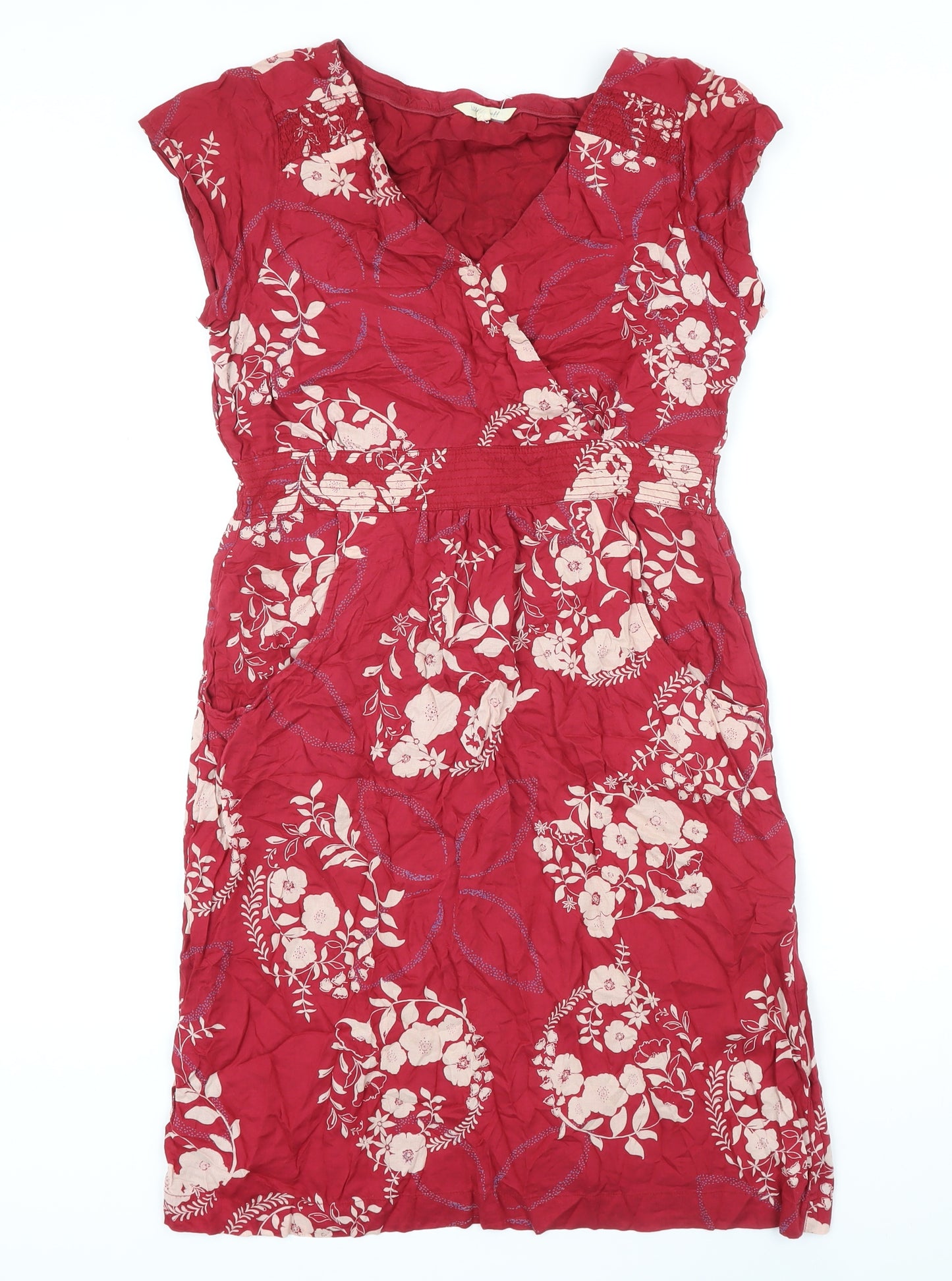 White Stuff Womens Red Floral Viscose Shift Size 10 V-Neck