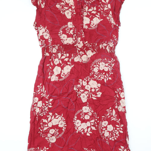 White Stuff Womens Red Floral Viscose Shift Size 10 V-Neck