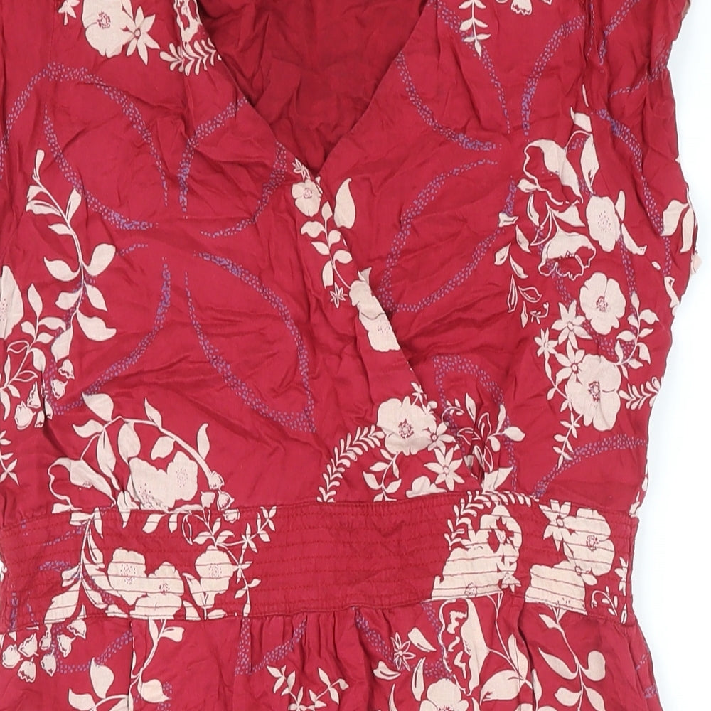 White Stuff Womens Red Floral Viscose Shift Size 10 V-Neck