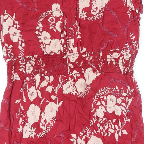 White Stuff Womens Red Floral Viscose Shift Size 10 V-Neck