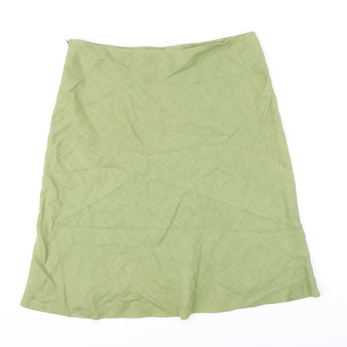 Jigsaw Womens Green Linen A-Line Skirt Size 14 Zip