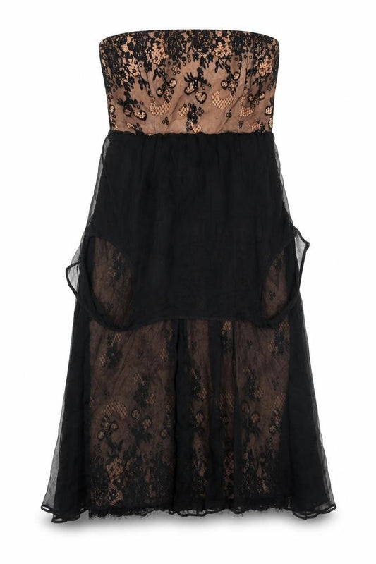 Front view of Pierce Fionda women’s black silk ball gown, size UK 12, off the shoulder zip