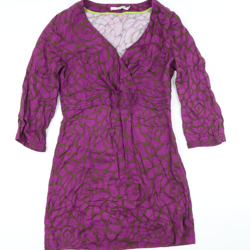 Boden Womens Purple Geometric Viscose A-Line Size 12 V-Neck Zip