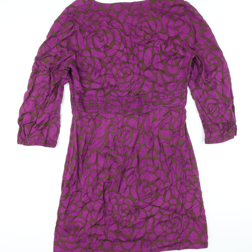 Boden Womens Purple Geometric Viscose A-Line Size 12 V-Neck Zip