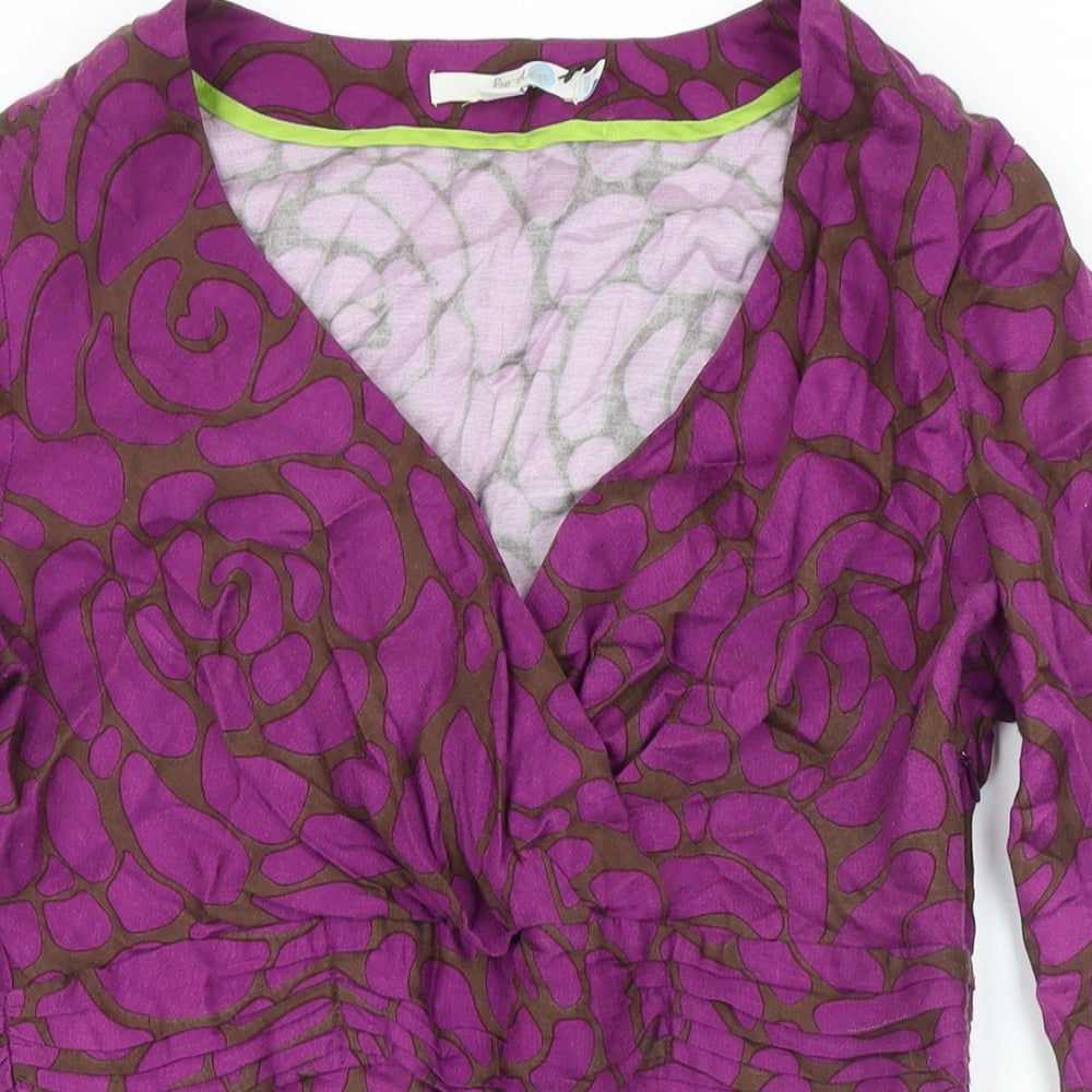 Boden Womens Purple Geometric Viscose A-Line Size 12 V-Neck Zip