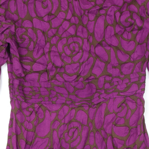 Boden Womens Purple Geometric Viscose A-Line Size 12 V-Neck Zip