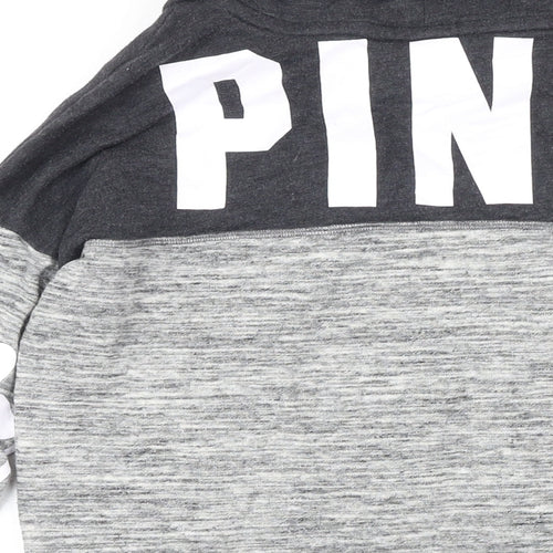 PINK Womens Grey Colourblock Polyester Pullover Sweatshirt Size XS