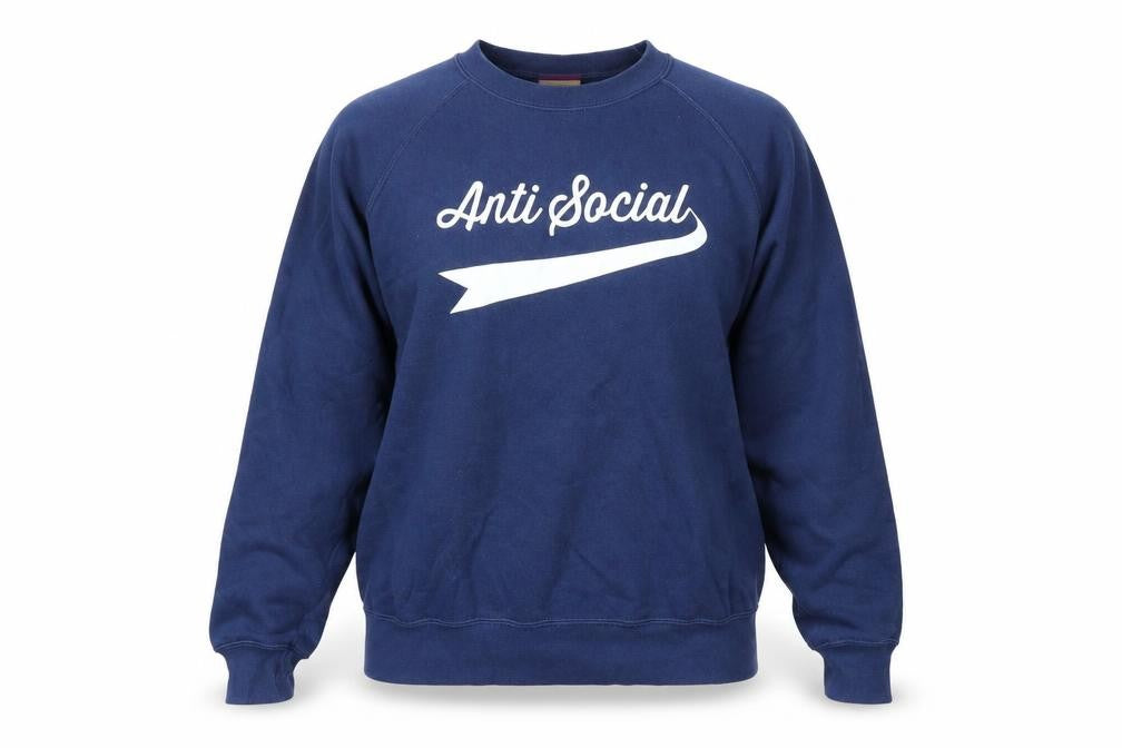 Front view of Pickle women’s blue cotton pullover sweatshirt, size M