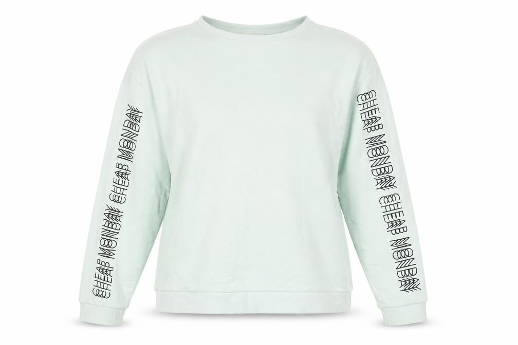 Front view of Cheap Monday women’s green polyester blend pullover sweatshirt, size M