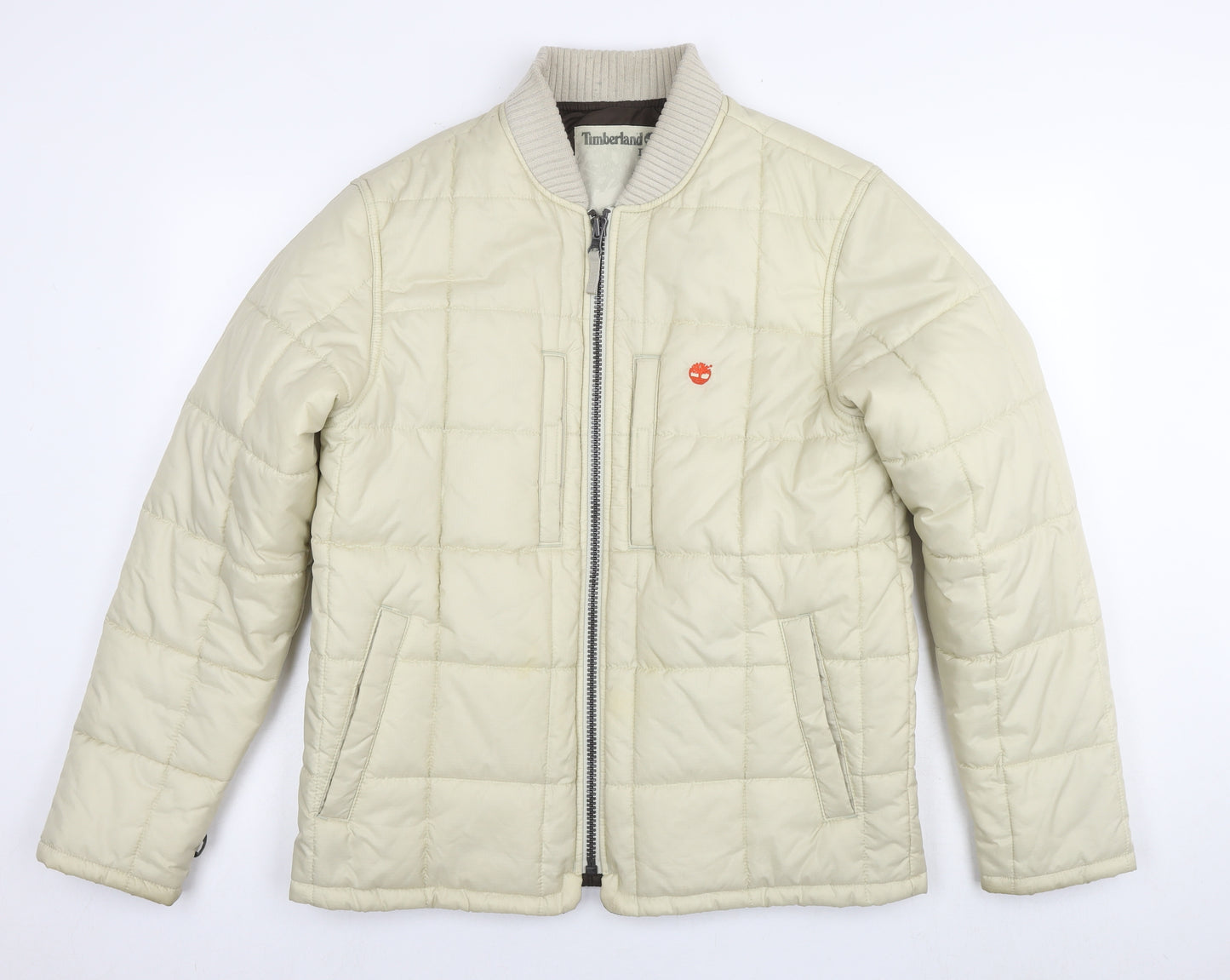Timberland Mens Beige Quilted Jacket Size L Zip