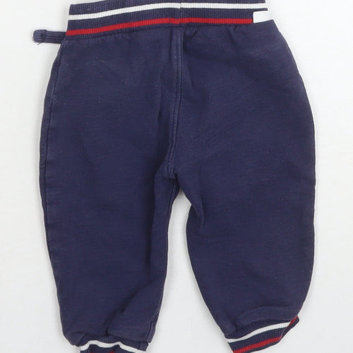 Mothercare Boys Blue Cotton Jogger Trousers Size 9-12 Months Drawstring