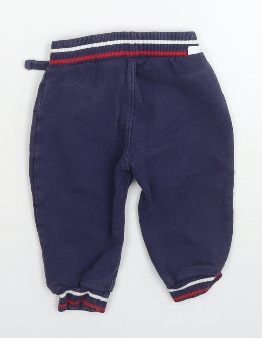 Mothercare Boys Blue Cotton Jogger Trousers Size 9-12 Months Drawstring