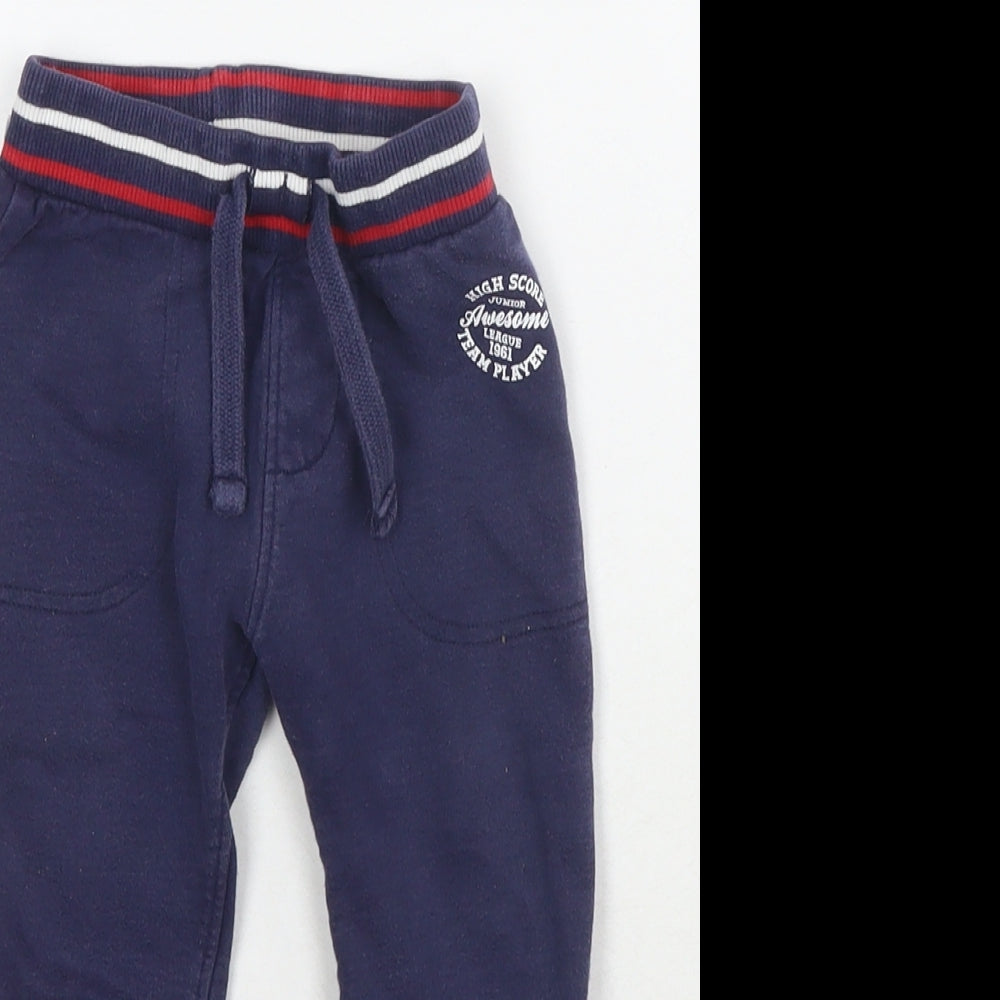 Mothercare Boys Blue Cotton Jogger Trousers Size 9-12 Months Drawstring