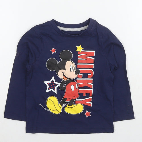 Disney Boys Blue Cotton Basic T-Shirt Size 18-24 Months Round Neck Pullover - Mickey Mouse