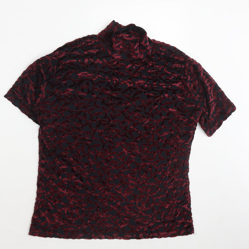 Frazier Lawrence Womens Red Geometric Polyester Basic T-Shirt Size L Round Neck