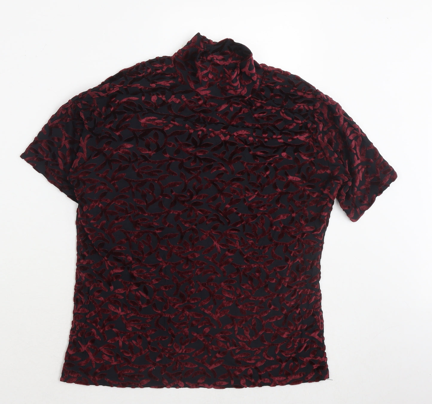 Frazier Lawrence Womens Red Geometric Polyester Basic T-Shirt Size L Round Neck