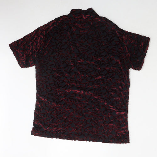 Frazier Lawrence Womens Red Geometric Polyester Basic T-Shirt Size L Round Neck