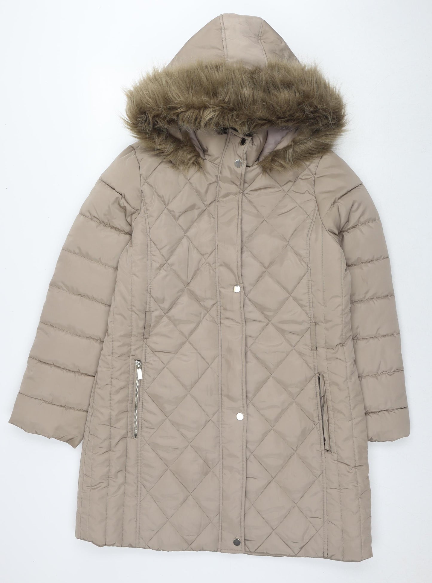 Dorothy Perkins Womens Beige Quilted Coat Size 14 Zip