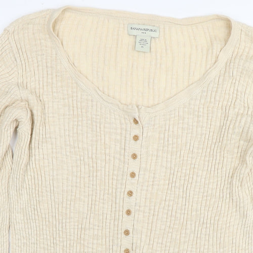 Banana Republic Womens Beige V-Neck Cotton Pullover Jumper Size XL