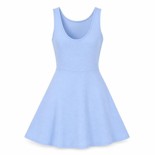 Front view of Divided by H&M women’s blue polyester tank dress, size UK 8, scoop neck pullover