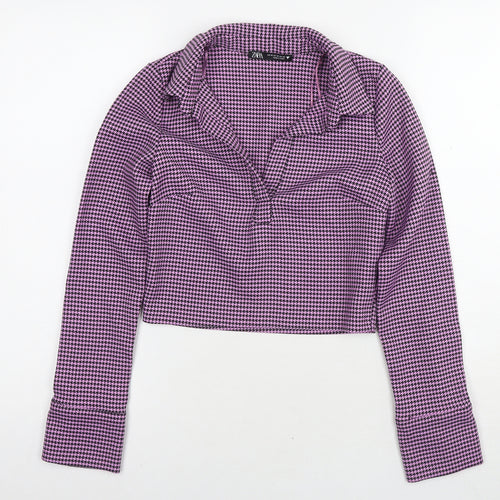 Zara Womens Purple Herringbone Polyester Basic Blouse Size XS Collared