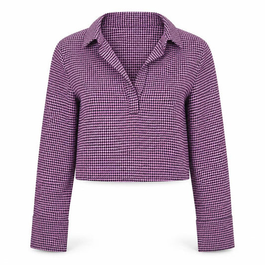 Front view of Zara women’s purple herringbone polyester basic blouse, size XS, collared