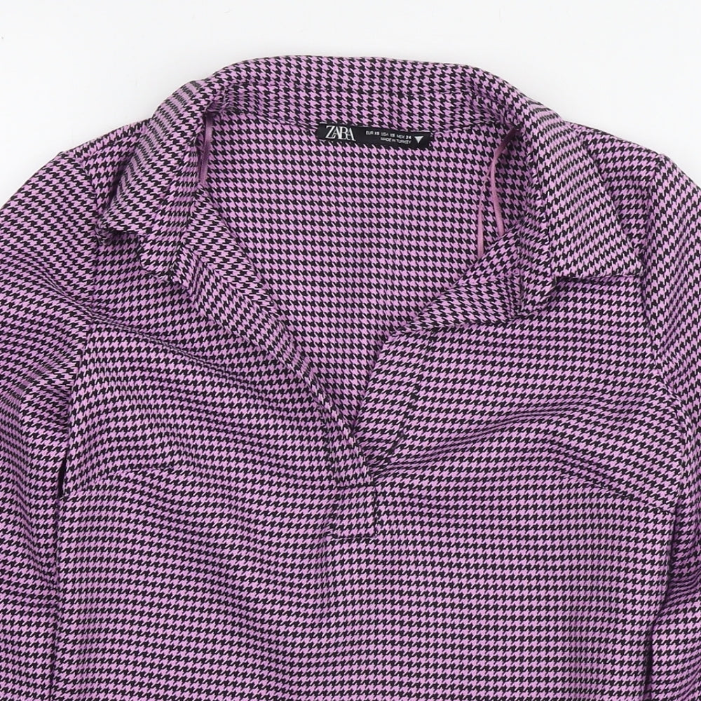 Zara Womens Purple Herringbone Polyester Basic Blouse Size XS Collared