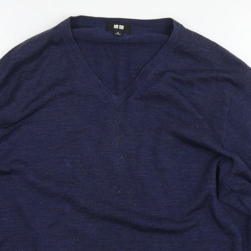 Uniqlo Womens Blue V-Neck Wool Pullover Jumper Size M