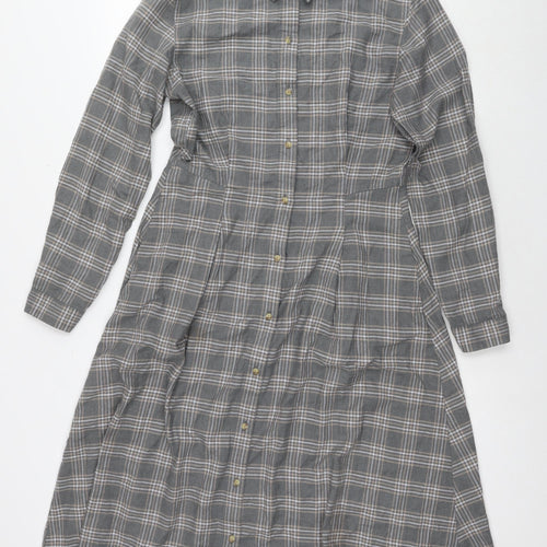 Uniqlo Womens Grey Check Cotton Shirt Dress Size XS Collared Button