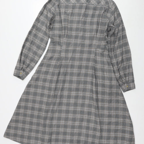 Uniqlo Womens Grey Check Cotton Shirt Dress Size XS Collared Button