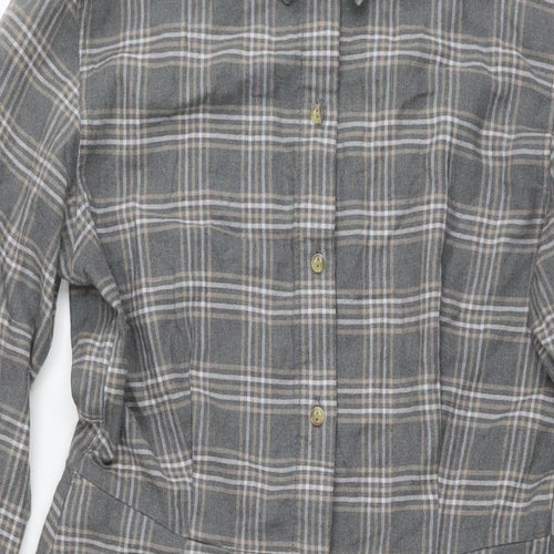 Uniqlo Womens Grey Check Cotton Shirt Dress Size XS Collared Button
