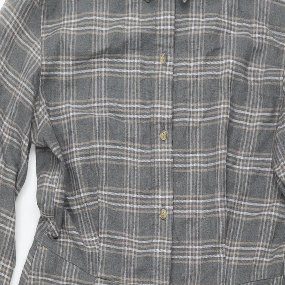 Uniqlo Womens Grey Check Cotton Shirt Dress Size XS Collared Button