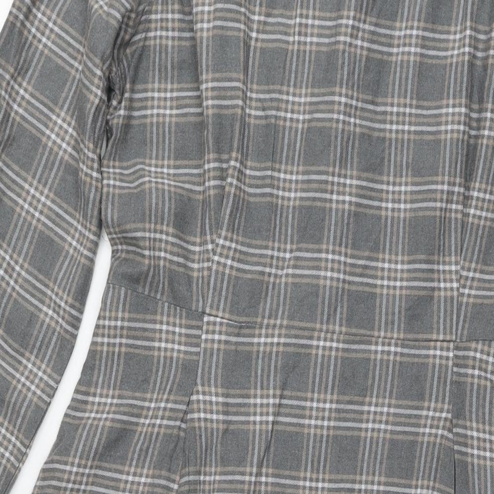Uniqlo Womens Grey Check Cotton Shirt Dress Size XS Collared Button