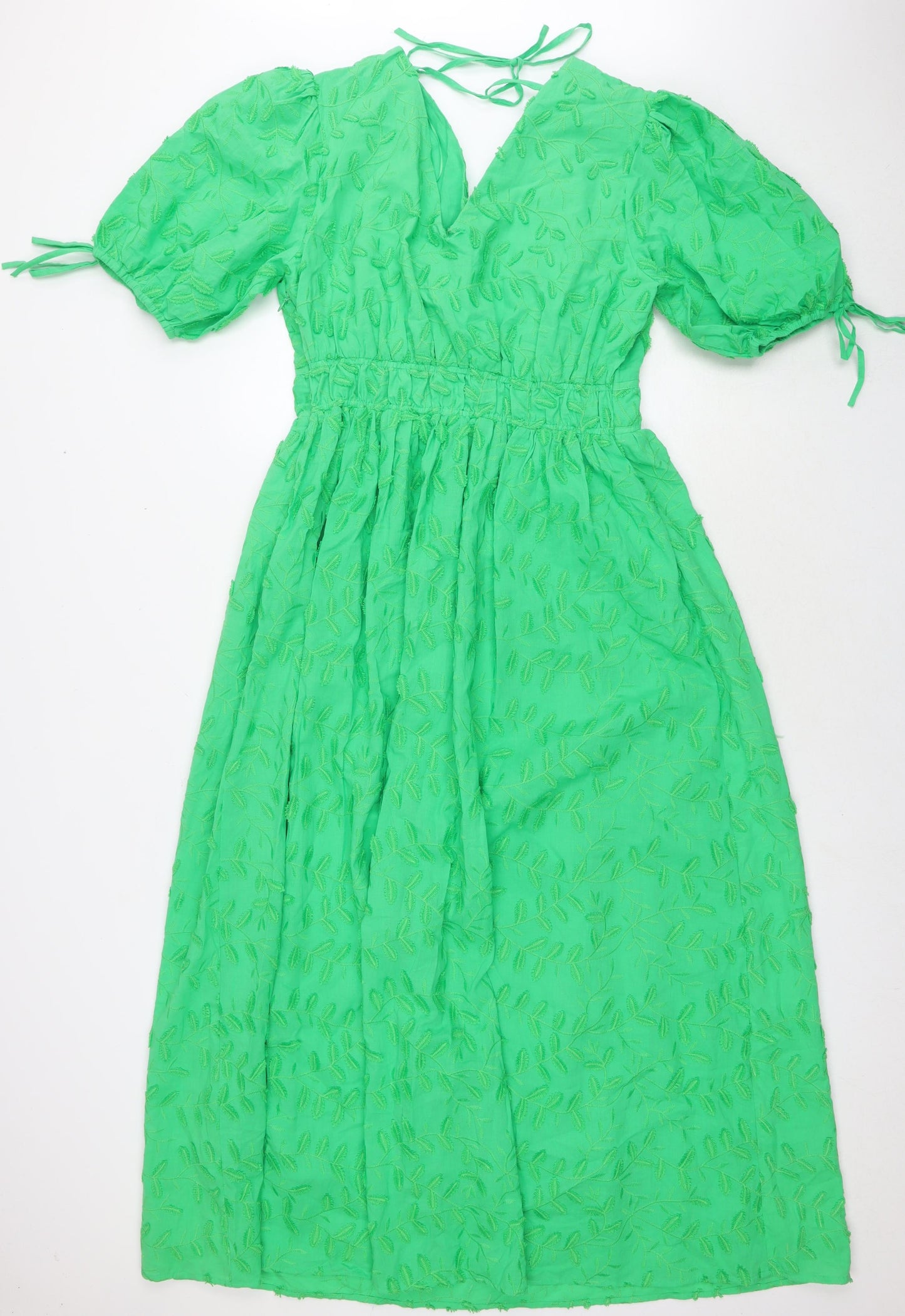 Marks and Spencer Womens Green Cotton Maxi Size 18 V-Neck Tie