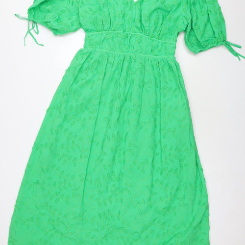 Marks and Spencer Womens Green Cotton Maxi Size 18 V-Neck Tie