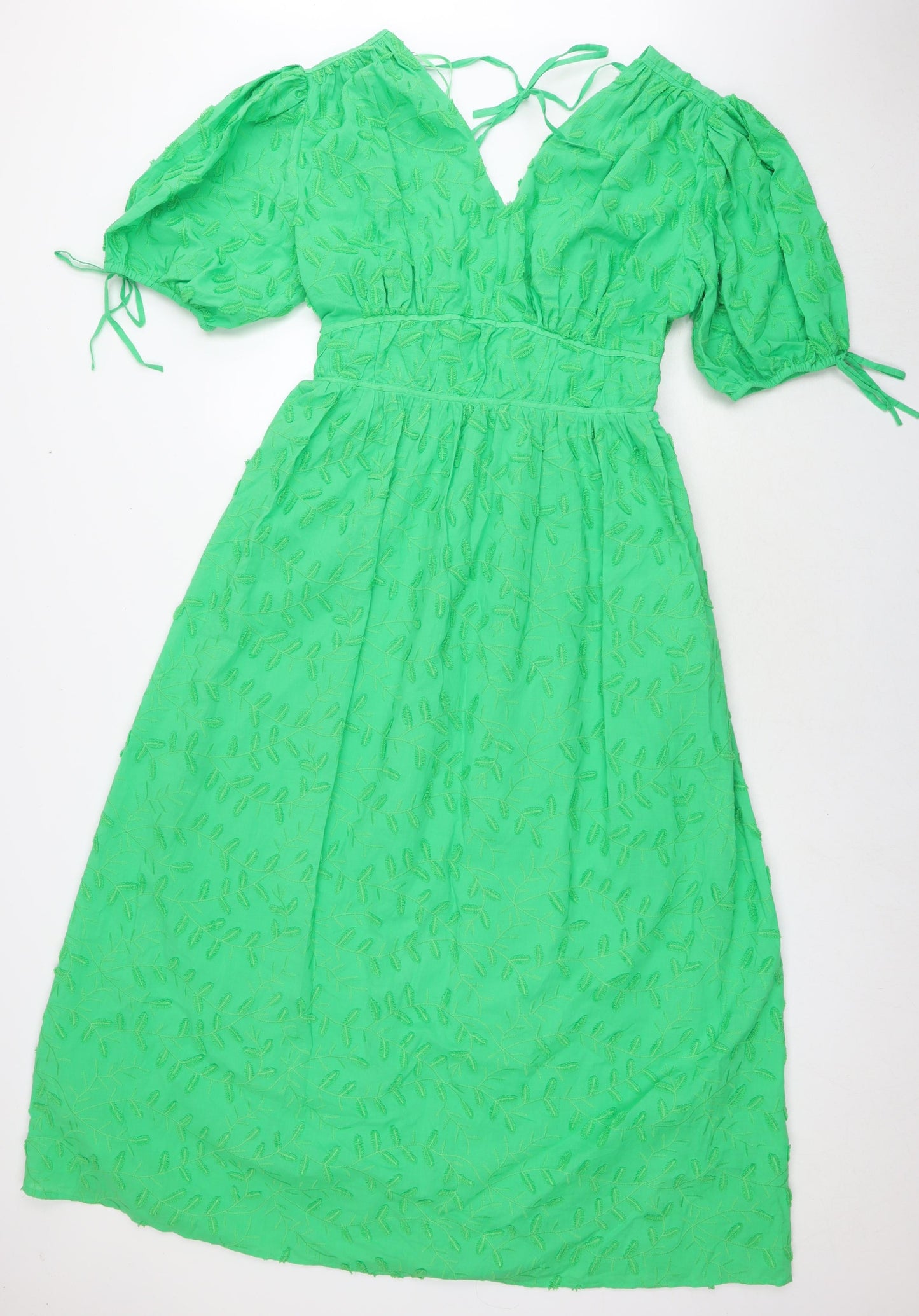 Marks and Spencer Womens Green Cotton Maxi Size 18 V-Neck Tie