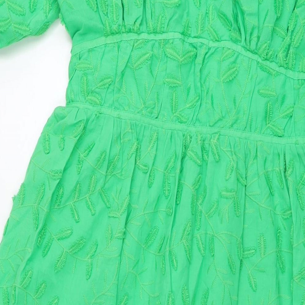 Marks and Spencer Womens Green Cotton Maxi Size 18 V-Neck Tie