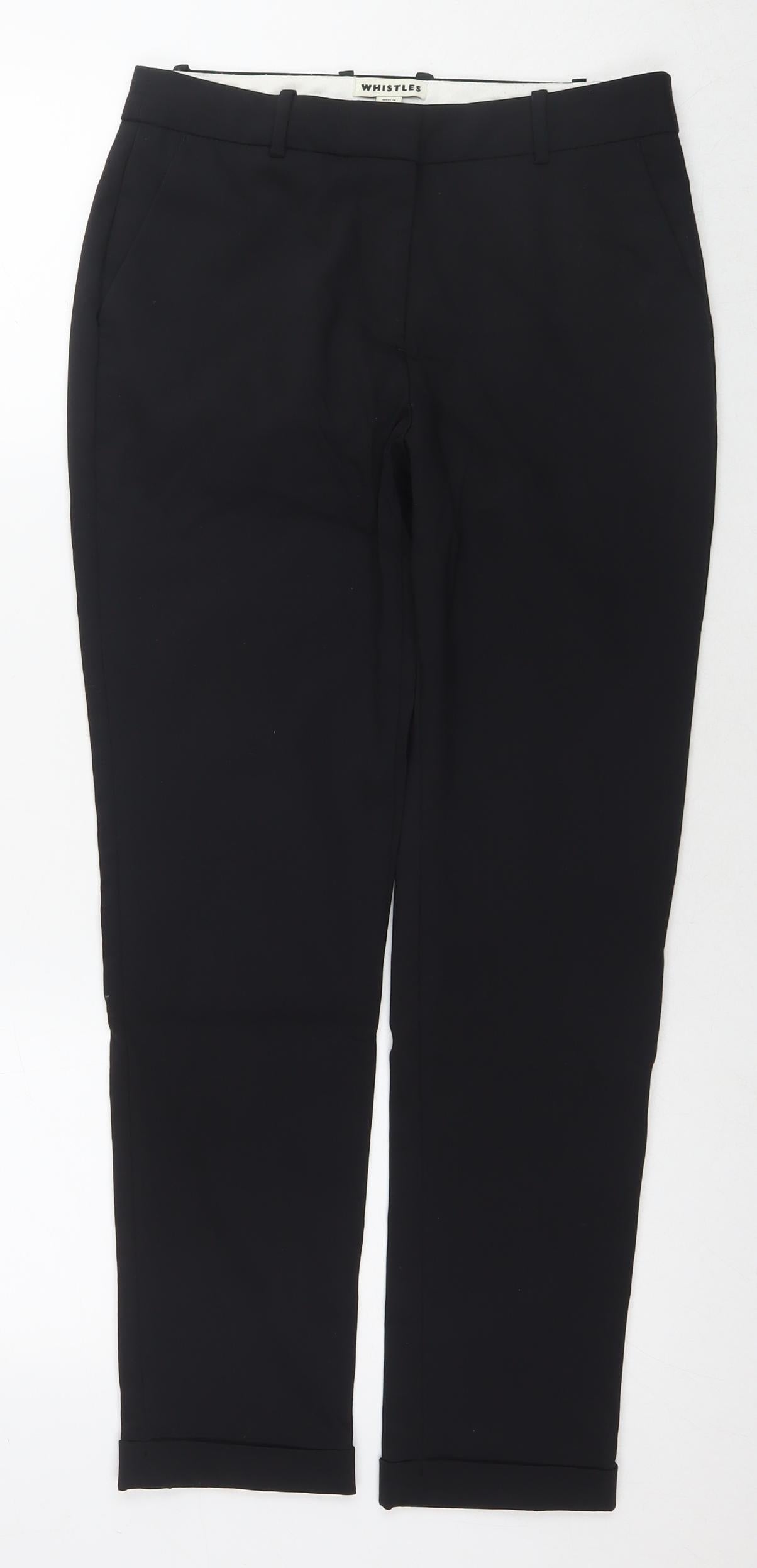 Whistles Womens Black Cotton Trousers Size 8 L27 in Regular Zip