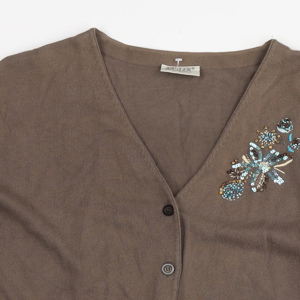 Basler Womens Brown Round Neck Cotton Cardigan Jumper Size 18 - Sequin Detail