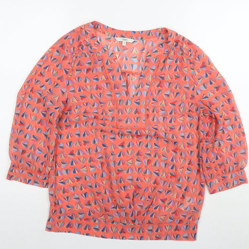 NEXT Womens Red Geometric Polyester Basic Blouse Size 6 V-Neck