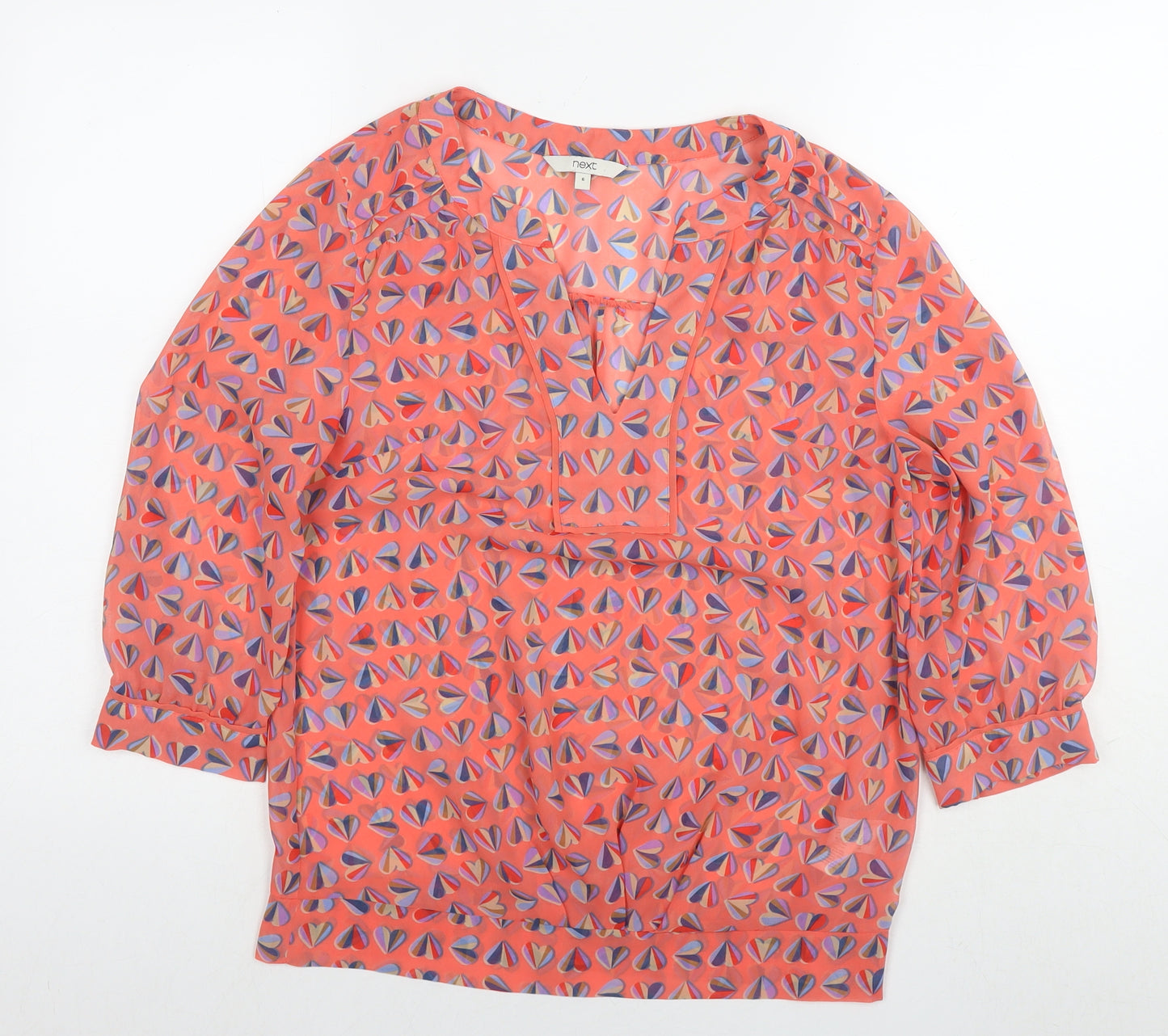 NEXT Womens Red Geometric Polyester Basic Blouse Size 6 V-Neck