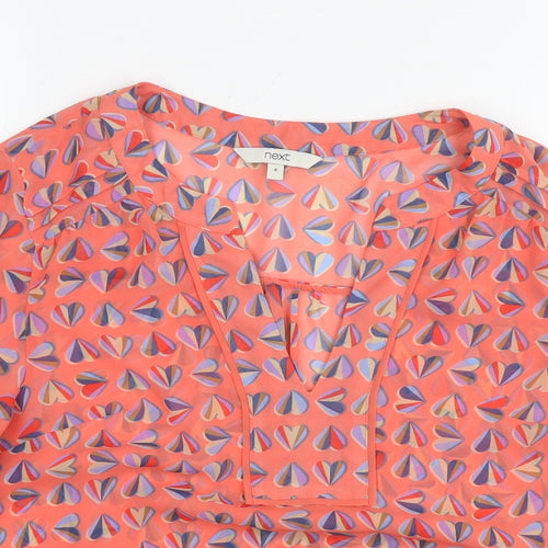 NEXT Womens Red Geometric Polyester Basic Blouse Size 6 V-Neck