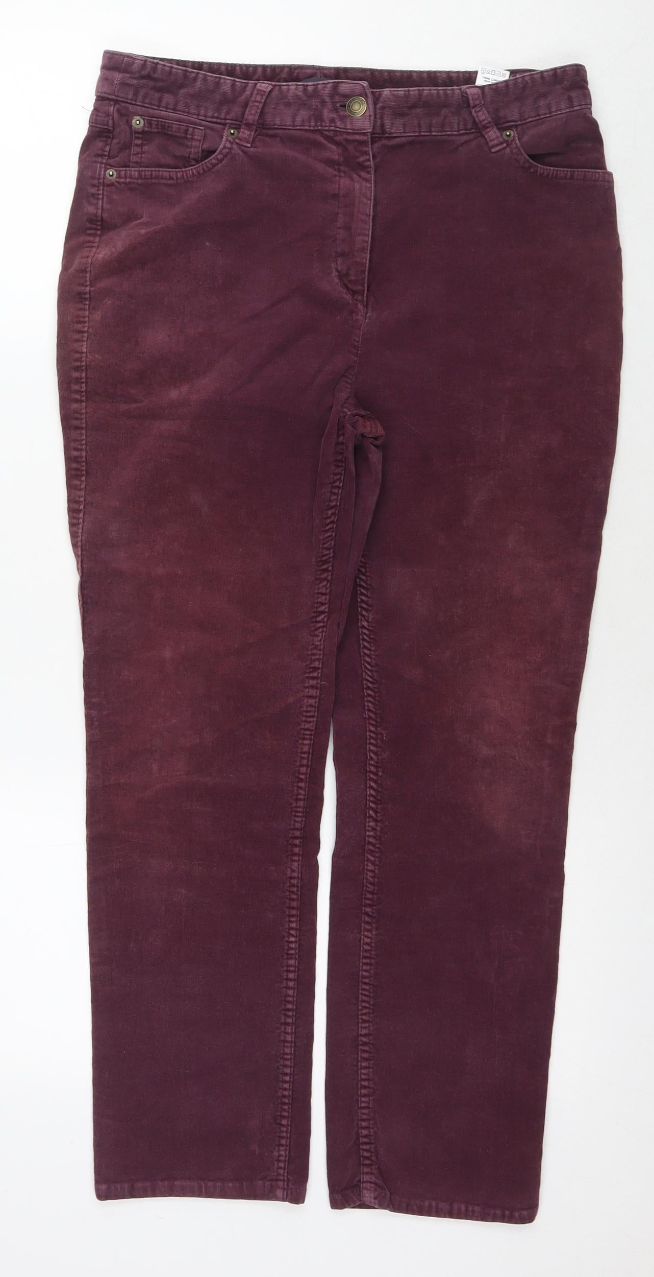 Marks and Spencer Womens Purple Cotton Trousers Size 12 L26 in Regular Zip