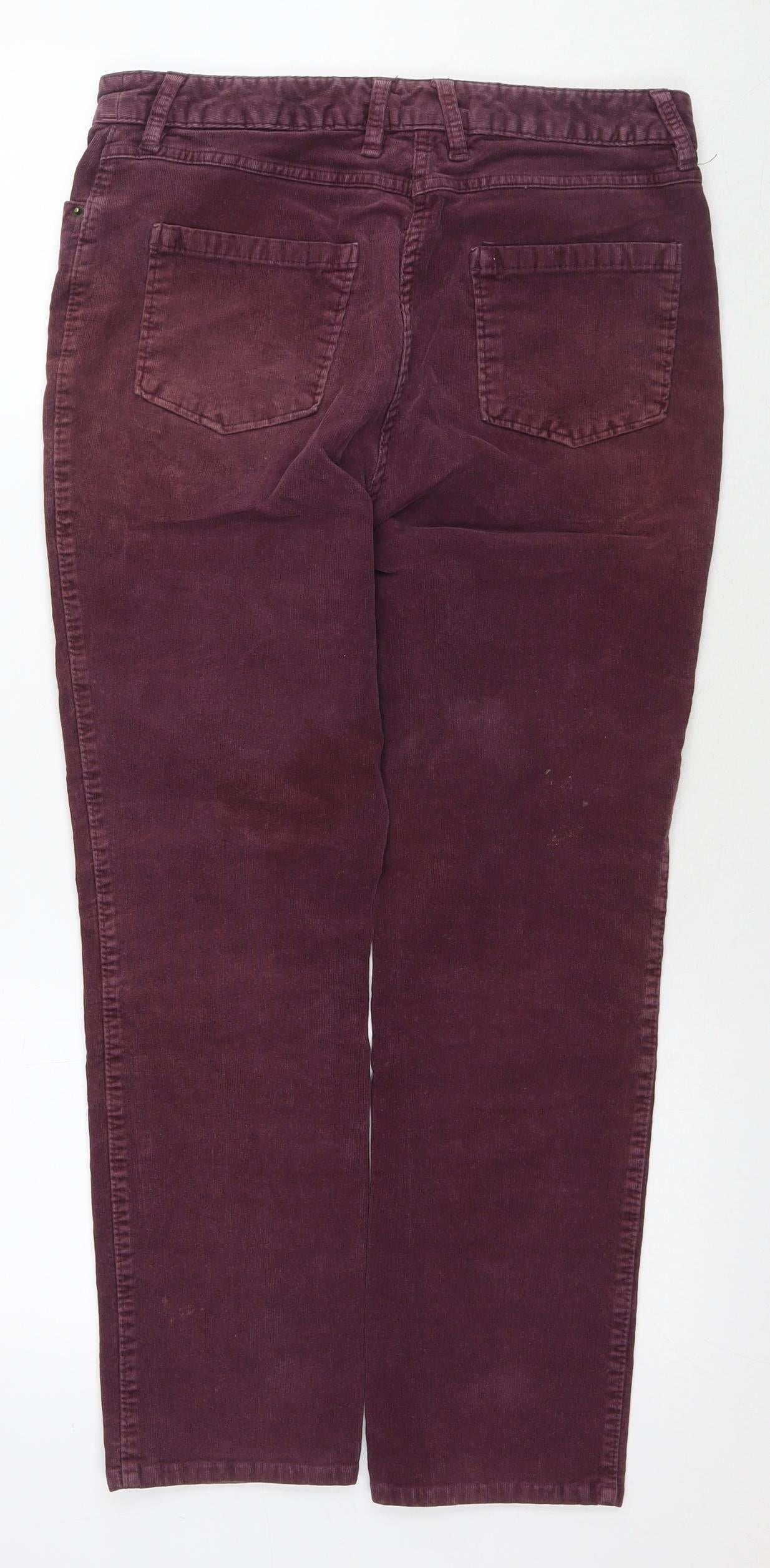 Marks and Spencer Womens Purple Cotton Trousers Size 12 L26 in Regular Zip