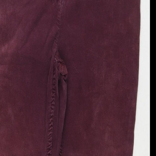 Marks and Spencer Womens Purple Cotton Trousers Size 12 L26 in Regular Zip