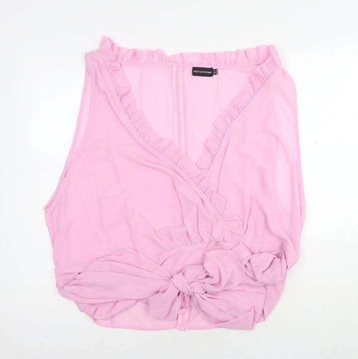 PRETTYLITTLETHING Womens Pink Polyester Basic Blouse Size 30 V-Neck